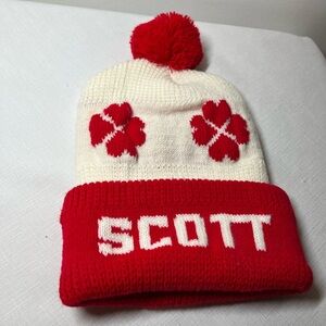 Scott Kids Red and White Pom-Pom Beanie
